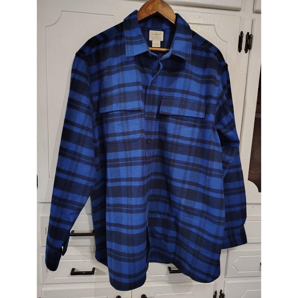 L.L. BEAN Flannel Shirt Mens XL Blue Traditional Fit Heavyweight Jacket